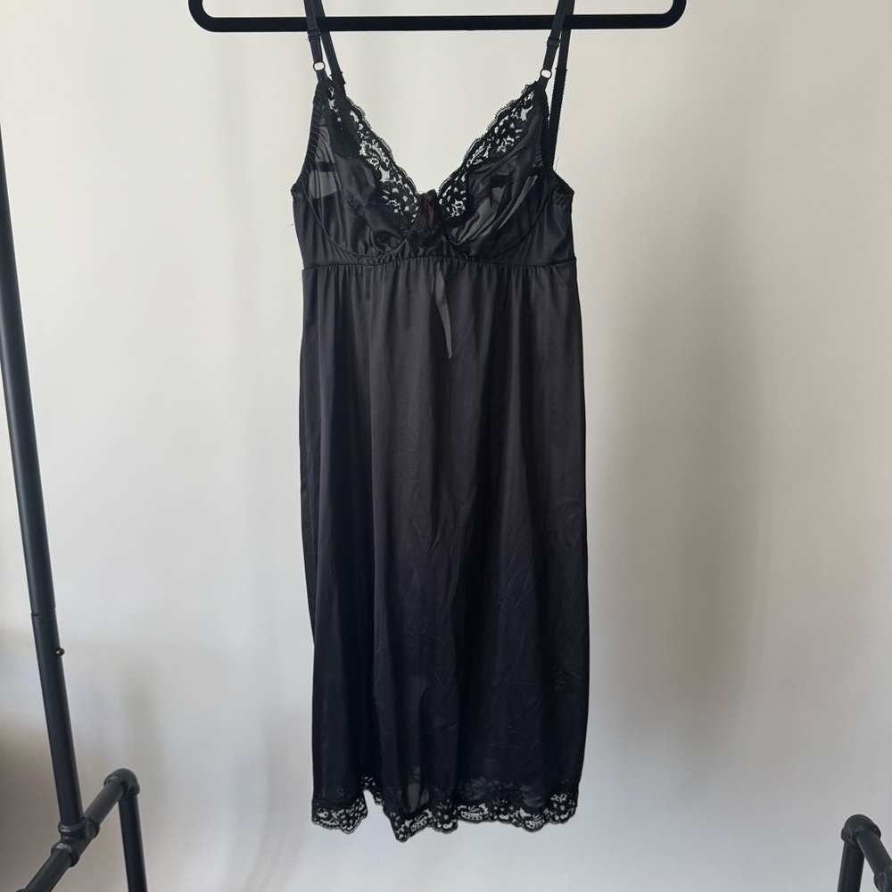 Vintage Vassarette Black lace slip dress